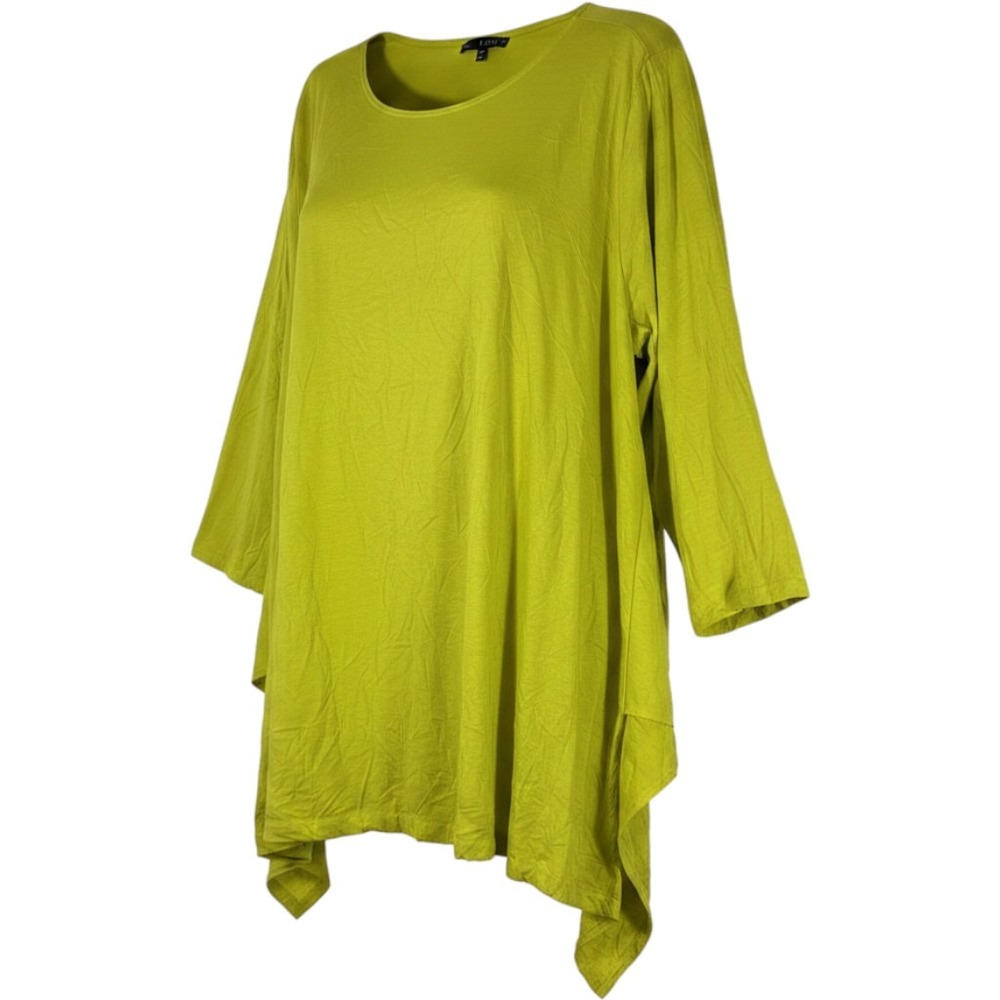 Kozan Sharkbite Tunic Sz 1X Yellow Lagenlook Artsy Neon Asymmetrical Drapey